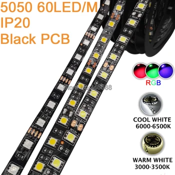 5m DC 12V 10mm Zwart PCB 5050SMD 60LED/M 300LEDs IP20 IP65 Waterdichte Flexibele LED Strip Licht RGB Multi-Kleur wit Warm Wit