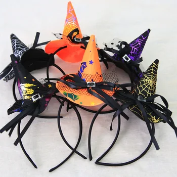 Halloween Kids Puntige Hoofddeksels Witch Hat Zendspoel Haar Hoop voor Halloween Kostuum, Rekwisieten Haar Accessoire Kant Hoofdband