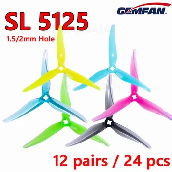 12 paar / 24 stuks Gemfan SL 5125 5.1 inch 3-blads Propeller Orkaan SL5125 van 1,5/2mm Gat Rekwisieten FPV Props voor FPV Racing drone