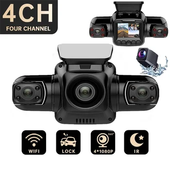 4 Kanaal 360 Dash Cam HD 4*1080P Voor de Auto DVR van de 24 UUR Parkeren Bewaking Video Recorder 8 Infrarood Night Vision WiFi GPS 256GBmax