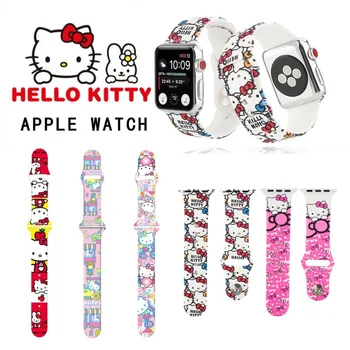 Kawaii Kt Kat Textuur Apple Iwatch 1/2/3/4/5/se/6/7Series Soft Strap Anime Cartoon van Hoge Kwaliteit Sport Horloge Band Cadeau voor Kind