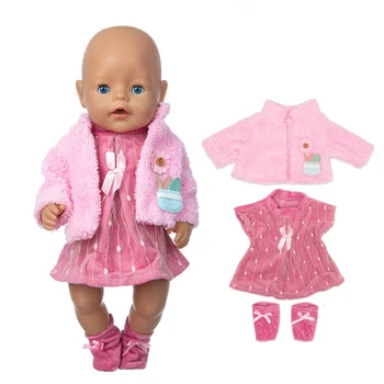 Roze Jurk+Jas+Sokken poppen Kleding Passen 17 inch Passen 43cm Nieuwe Baby Born Pop Kleren