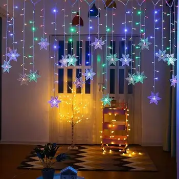 Indoor en Outdoor Kerst Sneeuwvlok LED String Lichten Lichtjes Gordijn de Lampjes Festoen Vakantie Partij Nieuwe Jaar Decoratie