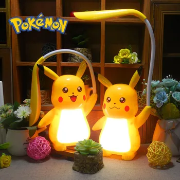 Nieuwe Echte Pokemon Pikachu Bureau Lamp 3 Versnellingen Verstelbaar Licht USB-Oplaad LED-Ogen Bescherming van de Nacht Lichte Kinderen Studie Levert