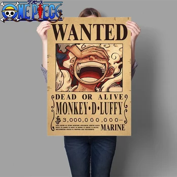 Nieuwe Stuk Luffy Nika Vier Keizers 3 Miljard Bounty Om De Retro Poster-Sticker Slaapkamer Decoratie Piraat Wilde Schilderijen