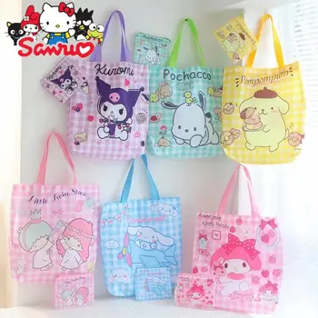 1Set(2Pcs) Sanrio Melodie Kuromi Hello Kitty Cinnamoroll Pochacco Eco-tas van de Schouder van de Rugzak Draagbare Opvouwbare Shopping Doek Zak