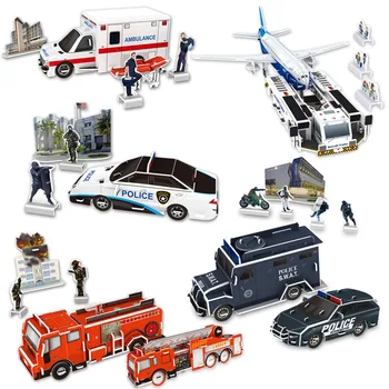 3D Voertuig Papier Puzzel Politie Auto Brand Swat Truck Trailer Vliegtuig Tank Educatieve Speelgoed Cadeau Voor Kinderen Jongen Meisje