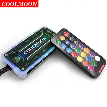 COOLMOON RGB Afstandsbediening DC12V 5A LED Kleur Intelligent Fan Controller Met 10pcs-6-pin Fan-Poort 2pcs 4-pin Light Bar-Poort