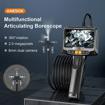 360 Graden-besturing Industriële Endoscopie Camera, Dual camera, 5 inch HD-scherm met een hoge temperatuur alarm Waterdicht Boroscoop Endoscoop