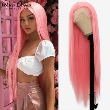 Roze Rechte Lace Front Wig Synthetische Pruiken Voor Vrouwen Cosplay 26Inch Hittebestendige T Deel HD-Lace Frontal Natuurlijke Haar perruque