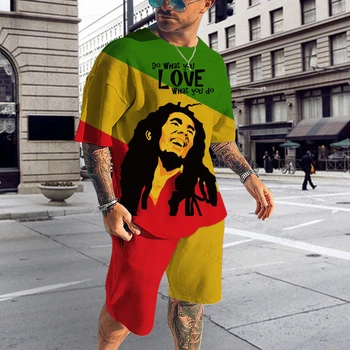 Nieuwe Zomer BoB Marley Reggae T-Shirt Sets Pop Joggen Korte Mouw Kostuum Mannen Trainingspak 3d Geprinte Ademend Harajuku Kleding