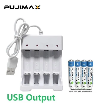PUJIMAX 4-Slot USB Lader voor het Laden van AAA/AA Ni-MH/Ni-Cd Oplaadbare Batterijen met Short Circuit Bescherming en Duurzaamheid