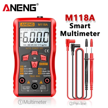 ANENG M118A Digitale Mini Multimeter Tester Auto Mmultimetro True Rms Tranistor Meter met NCV Data Hold 6000counts Zaklamp