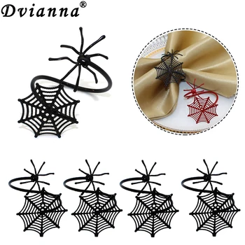 Spider Web Servet Ringen Zwart en Rood Metaal Halloween Servet Servet Houder Gesp voor een Eetkamer Tafel Decoratie HWH72