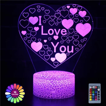 Hart Led Lamp Romantische Liefde de Nacht Lichte Slaapkamer Decoratie USB-Batterij Aangedreven 3d-Lamp Valentijn Cadeau voor Vriend, Vriendin