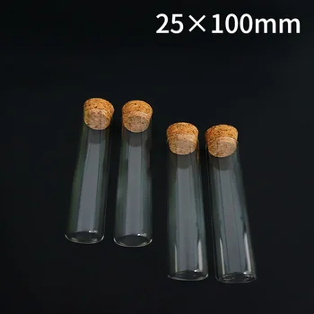 12pcs/veel 25x100mm Vlakke Bodem Glazen reageerbuis Met Kurk Cap Voor Soorten Van Proeven/Experimenten