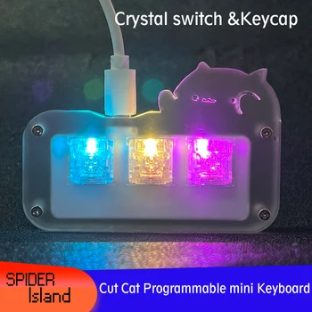 Mini Schattige Kat Toetsenbord Toets 3 Crystal Switch met Transparante Toets Acryl RGB Programmeerbare Macro Toetsenbord Mechanische Spel