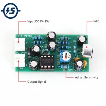 Audio Monitoring Microfoon Versterker Raad Verstelbare Capacitieve DC 9V-15V Voice Module MIC Auto Gain Control