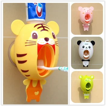 Cartoon Kind Tandpasta Knijper Badkamer Accessoires Set Automatische Tandpasta Dispenser Zuig-Sucker Tandenborstel Houder Bad
