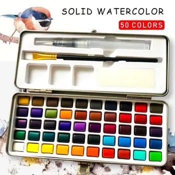 50 Effen Kleuren Waterverf Pigment Draagbare Set voor de Beginnende Tekenen van Art P9JD