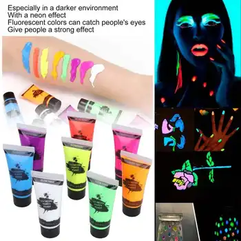 8st/set 10ml frisse, lichte Face Body Paint Make-up Fluorescen Halloween Party voetbal glow in the dark Face Body Paint groothandel