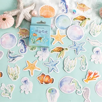 46pcs Diepe Zee Gebied Decoratie Doos Stickers Ocean marine life World Schattige Dieren Label DIY Dagboek Scrapbook Briefpapier