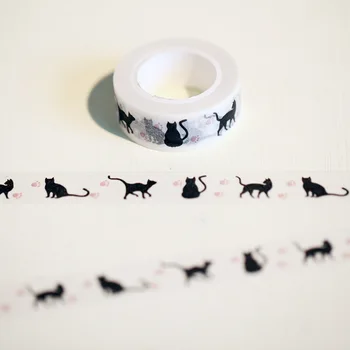 1,5 CM Breed Roze Foot Print Zwarte Kat Washi Tape DIY Scrapbooking Sticker van Masking Tape School kantoorartikelen