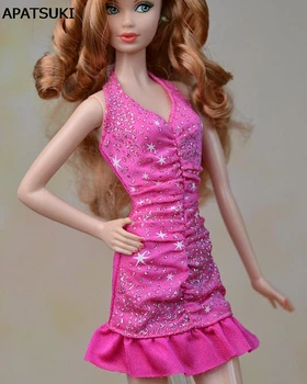 Roze Met De Hand Gemaakt Van Hoge Kwaliteit Een Stuk Korte Jurk Met Flounced Rand Van De Jurk Vestido Voor Barbie-Poppen Voor 1/6 Pop Accessoires