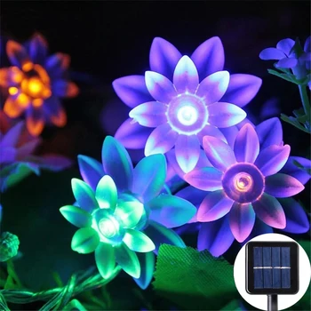 12m 100LED Zonne-Lotus String Lichten Decoratie Kerst voor het Nieuwe Jaar Openlucht Decoratieve Lampen Flash Bloemenslingers Fee Licht