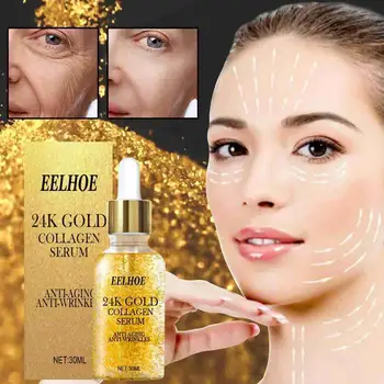 24K Gold Face Serum met Actieve Collageen Zijden Draad Gezicht Essentie Anti-Aging, Smoothing Verstevigende Hyaluronic Moisturizing de Zorg van de Huid