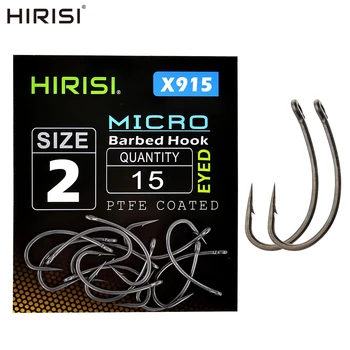 Hirisi 15pcs Karper Vissen Haken Met Ogen Micro Barb High Carbon Staal Vissen Haken PTFE-Gecoate Karper Vissen Accessoire X915