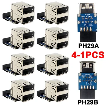 1/2/3/4 STUKS 9 pinnen/10Pin Moederbord Kop tot 2 USB 2.0-Poorten van het Type A Female Adapter Converter Raad van PCB van het Interne Compter Connector