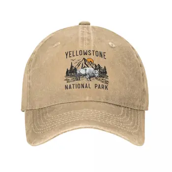 Lente Herfst Vader Vintage Yellowstone National Park In Wyoming Bergen Bison Baseball Cap Hip Hop Hoed, Sport Gewassen Denim Cap Hoeden