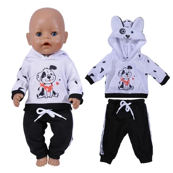 Pop Outfits voor 17 Inch Poppen Lovly Hond Sport Pak Hoodies met Broek Baby Meisje verjaardagscadeau 13 Inch Reborn Pop Kostuum