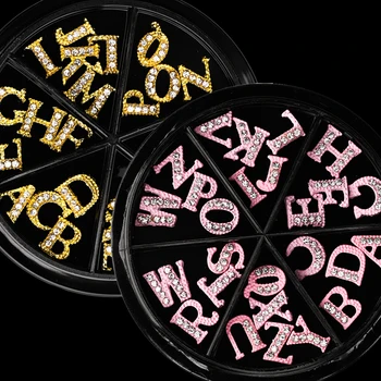 26Pcs Vol Glitter Crystal engelse Brief Nagel Bedels Goud/Roze Legering Metaal Nail Art Decoratie Alfabet 3D A-Z Manicure Sieraden