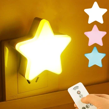 LED Night Light Star Shape Afstandsbediening Socket Lamp Slaapkamer Decor Nachtkastje wandlampen Kids Kinderen Baby Slapen Nacht Verlichting