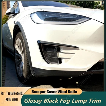 Bumper Cover Wind Mes Voor Tesla Model X 2015-2020 ABS Glossy Black Mist lichtband Carbon Blade Bekleding Licht Wenkbrauw
