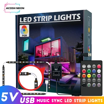 55 inch 30LEDs/METER RGB LED Licht Strip met Muziek Sync USB 5V 5050 smd Dimbaar LED Nacht Licht Achtergrondverlichting met Conner Kabel voor TV