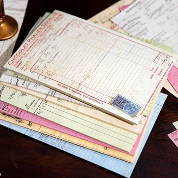 Yoofun 30sheets Vintage Account Bill Materiaal Papier dubbelzijdig Gedrukte Zegels Check List Groot Formaat Scrapbooking Journal DIY