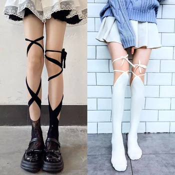 Lolita Cross-tie Over-knee Socks Sexy Lange Buis Jk Uniforme Kalf Sokken Vrouwelijke Japanse Hoge Buis Kousen voor Sexy Vrouw