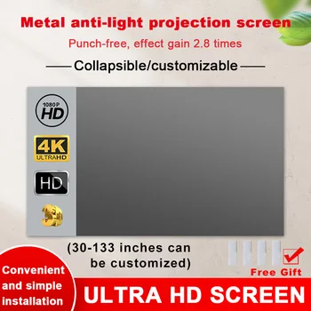 Draagbare Projector Scherm Hoge Helderheid 16:9 Metalen Anti Licht Gordijn 84 100 120 133 150 Centimeter Huis Outdoor Office-4K -