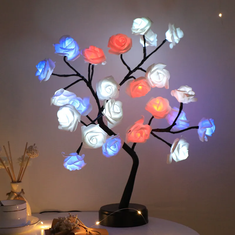 2e Generatie RGB LED-17 Kleur Rose Tree USB Nacht Licht kinderkamer Decoratie Roos Kerst Cadeau