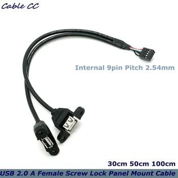 Moederbord Interne 9-polige Steek 2,54 mm Dual Port USB 2.0 EEN Female Schroef Sluiting Panel Mount Kabel 0,3 m 0,5 m 1m