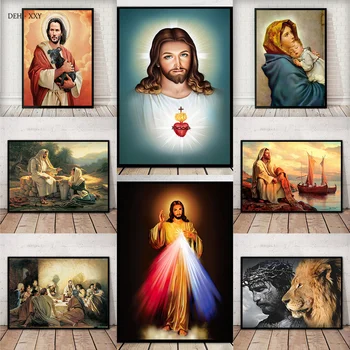 Katholieke Christelijke Decoratie Poster Heilige Jezus Canvas Olieverf Maagd Maria en het Kind Jezus Kunst aan de Muur Foto ' s voor woondecoratie