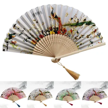 Chinese Stijl Zijde Vouwen Fan Japanse Patroon Ambachtelijke Gift In De Hand Gehouden Fans Vouwen Kwastje Dance Hand Fan Home Decoratie Ornament
