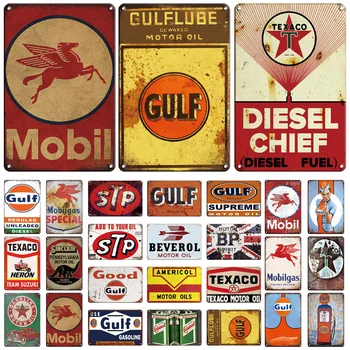 Golf Texaco Mobil Gas Olie Garage Vintage Metalen Bord Metalen Bord Retro Decor Voor Bar Pub Garage Tankstation Decoratieve Ijzeren Platen