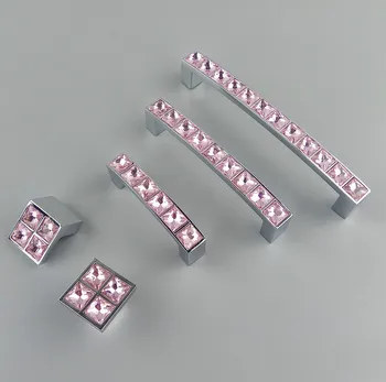 Glanzende Echte Roze Kristallen Glazen Diamond Handvat Voor Meubels Lade Tabel Knoppen Kledingkast Keuken Kasten Kast Dressoir Trekt