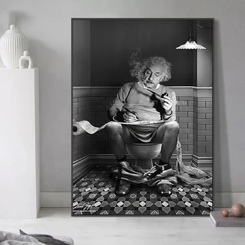 Zwart En Wit Einstein Het Lezen Van De Krant Poster Canvas Schilderij Grappige Wc Kunst Aan De Muur De Foto Voor Een Badkamer Decoratie