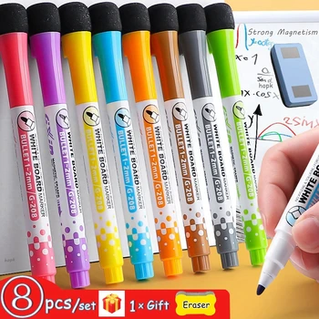 8 Kleuren Magnetische Droog uitwisbare Markers Fijne Tip Uitwisbaar en Magnetisch Whiteboard Pennen voor Kinderen, Leerkrachten Office School Thuis Klas