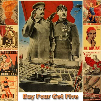 USSR CCCP Lenin Stalin De Sovjet-Unie Poster Vintage Posters Decoratie-Kunst Schilderij Retro Kraft Papier Bar Muur Sticker